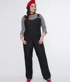 Unique Vintage Plus Size 1950s Black Wide Leg Overalls