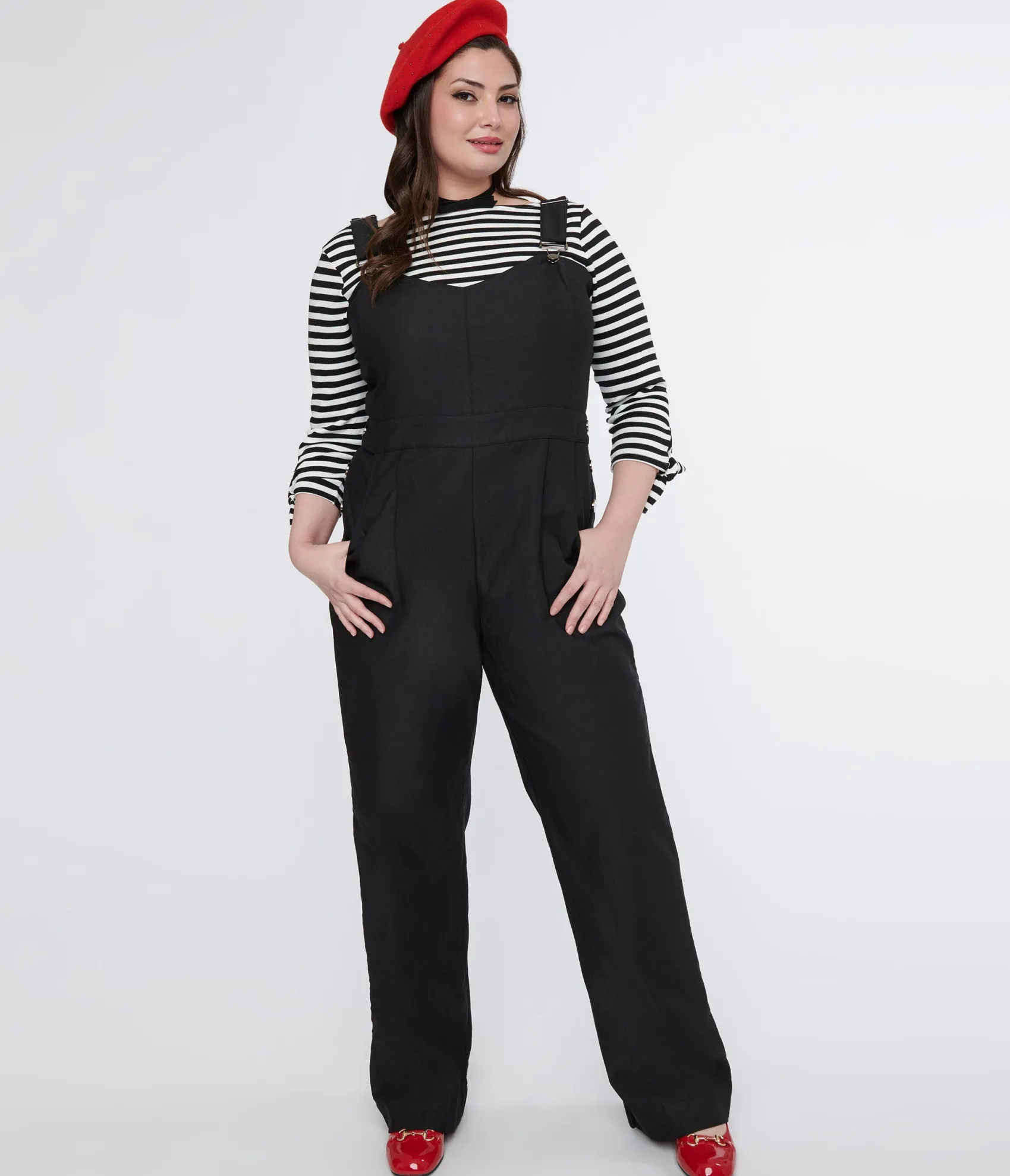 Unique Vintage Plus Size 1950s Black Wide Leg Overalls