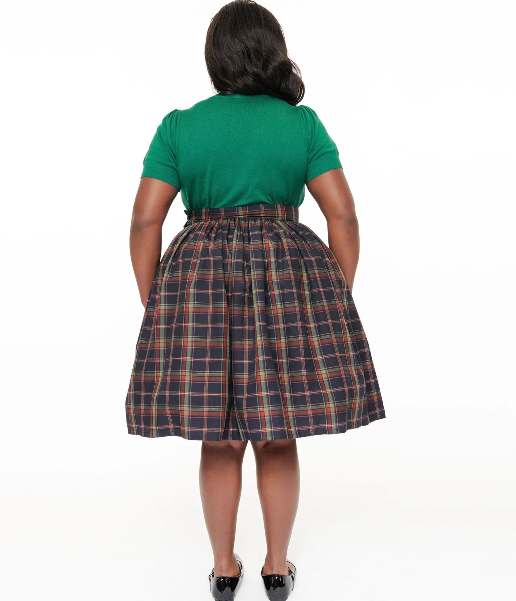 Unique Vintage Plus Size 1950s Black Plaid Gellar Swing Skirt