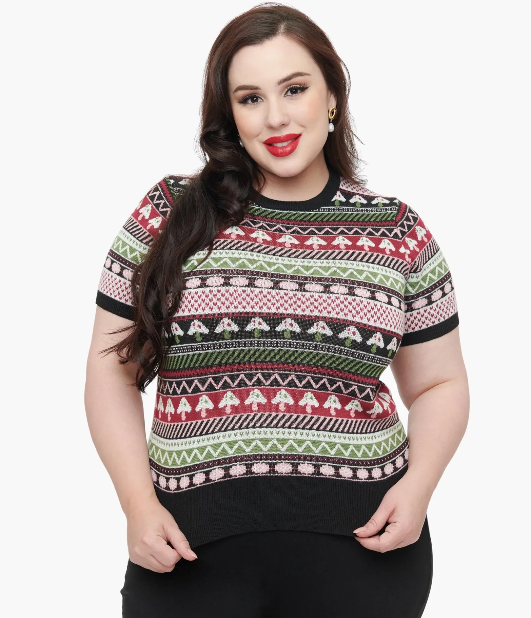 Unique Vintage Plus Size 1950s Mushroom Jacquard Sweater