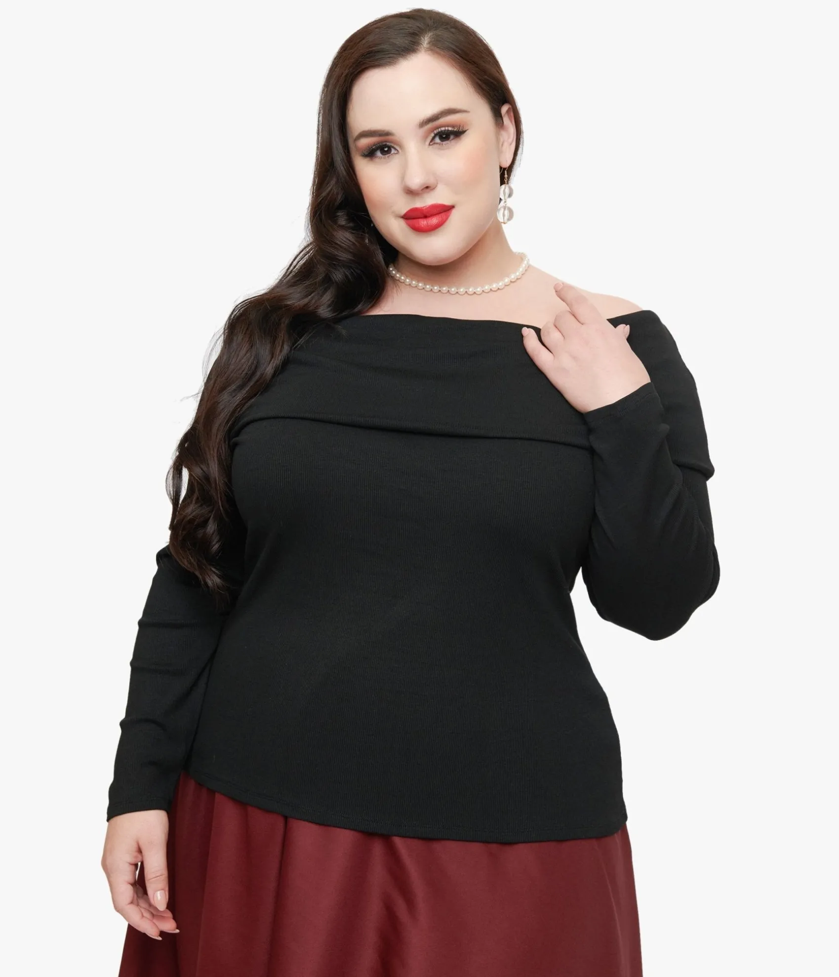 Unique Vintage Plus Size 1960s Black Folded Shoulder Knit Top