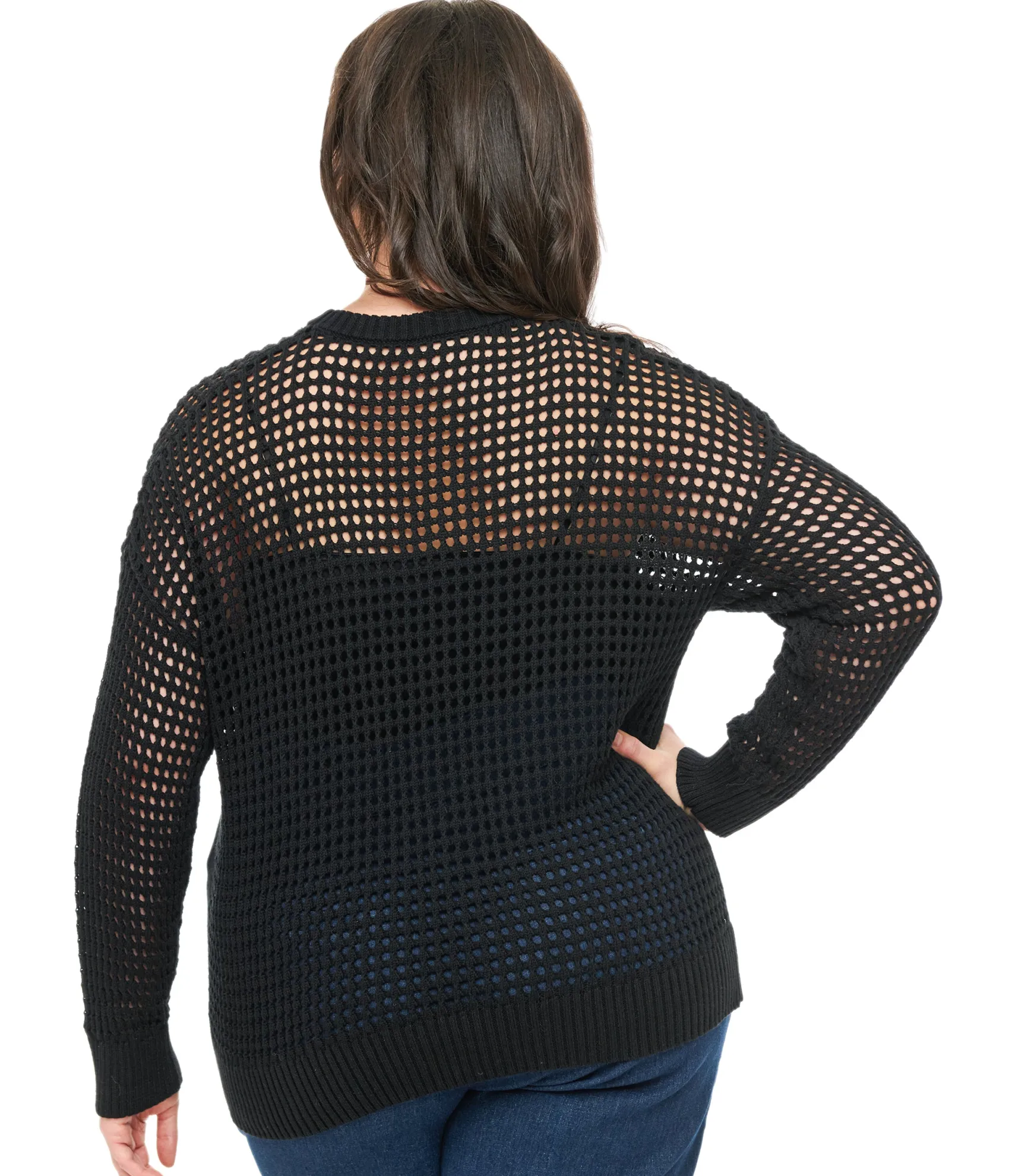 Unique Vintage Plus Size Black Cat Open Weave Cotton Sweater