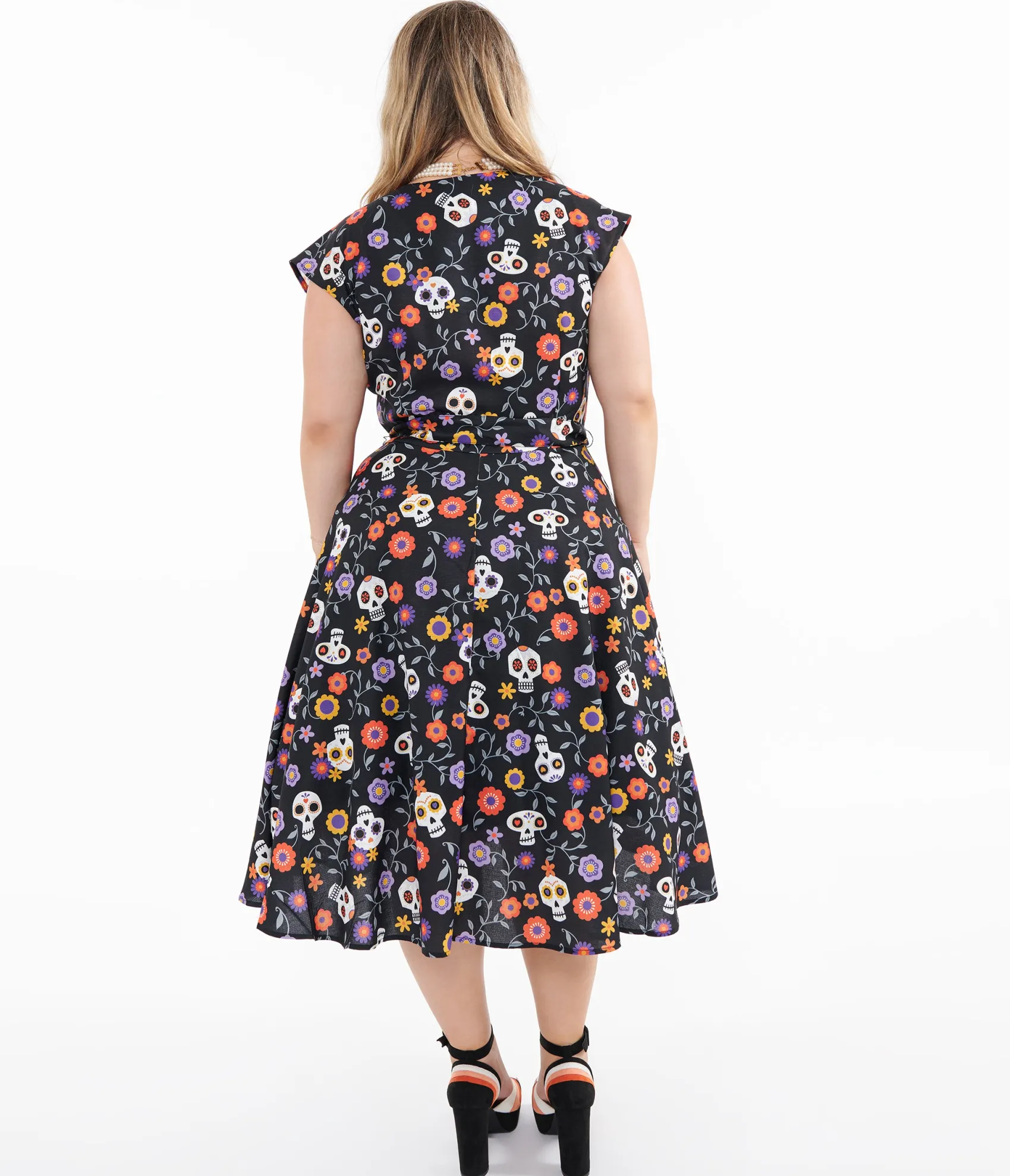 Unique Vintage Plus Size Sugar Skulls Hedda Swing Dress