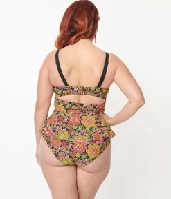 Unique Vintage Plus Size Kaleidoscope Floral Daphne Swim Bottoms