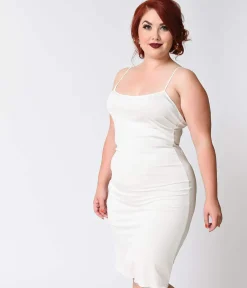 Unique Vintage Plus Size Short White Stretch Slip