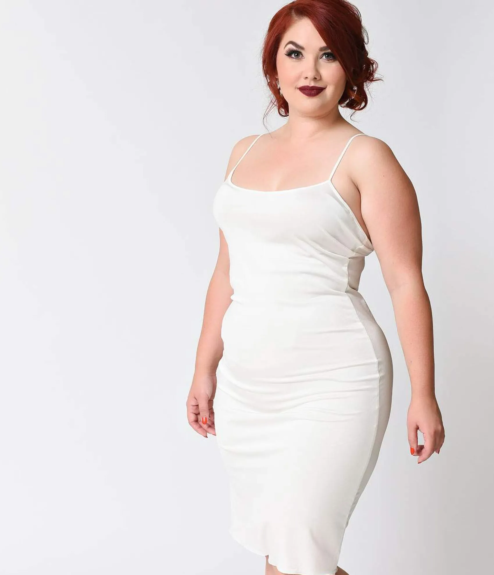 Unique Vintage Plus Size Short White Stretch Slip