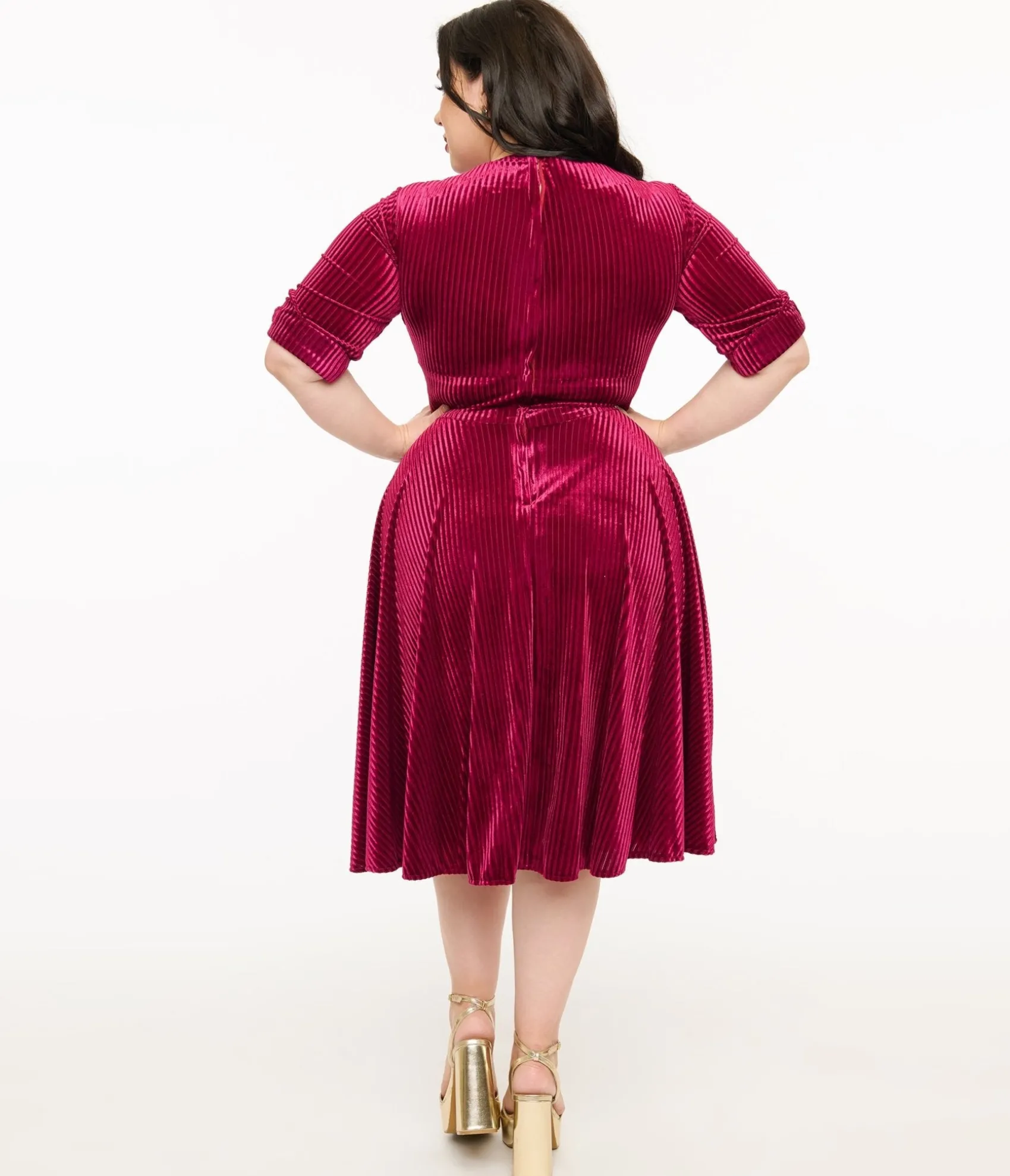 Unique Vintage Plus Size 1950s Merlot Textured Velvet Delores Swing Dress