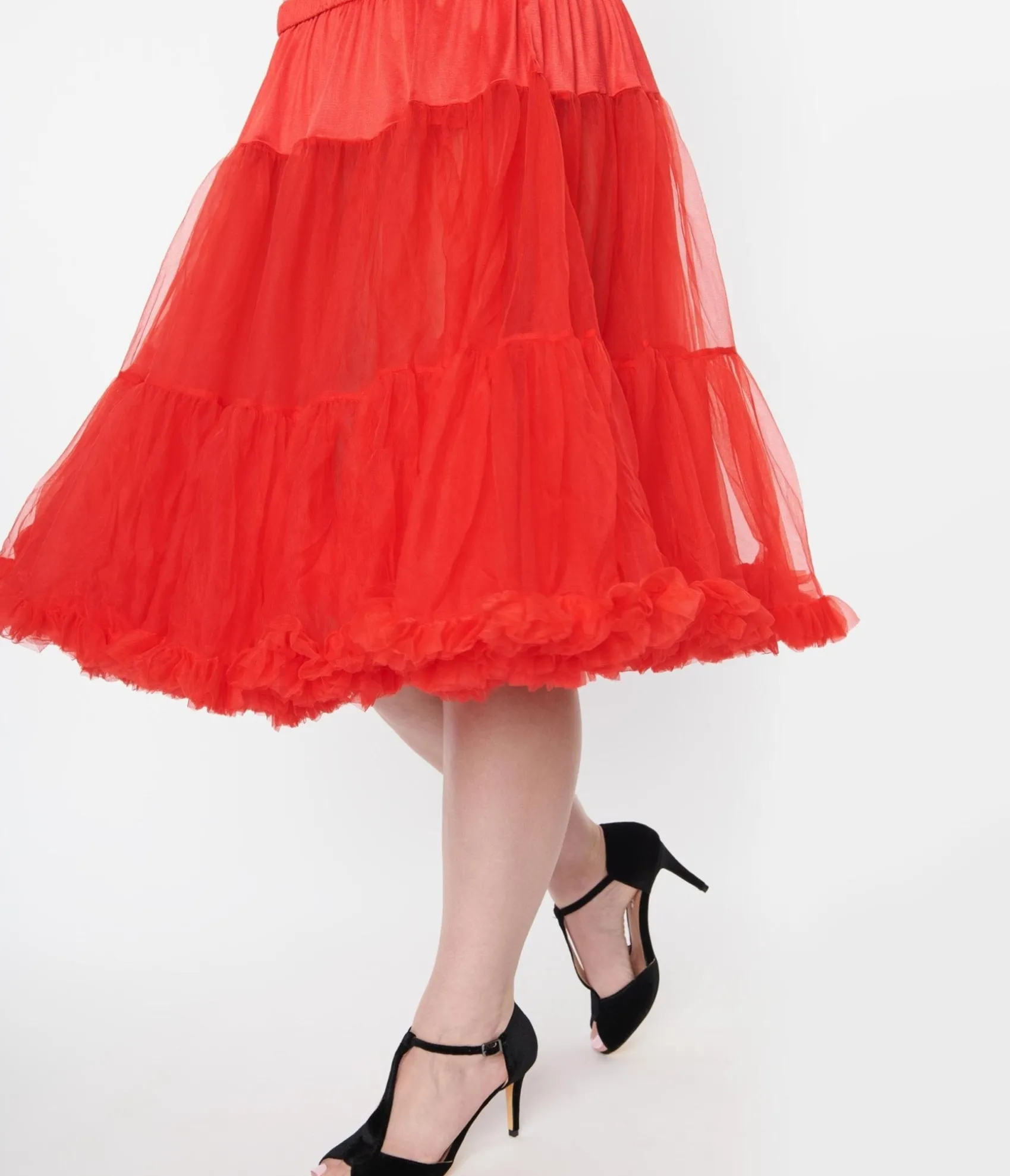 Unique Vintage Plus Size Red Retro Style Ruffled Petticoat