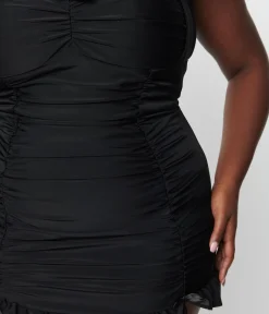 Unique Vintage Plus Size Black Halter Swim Dress