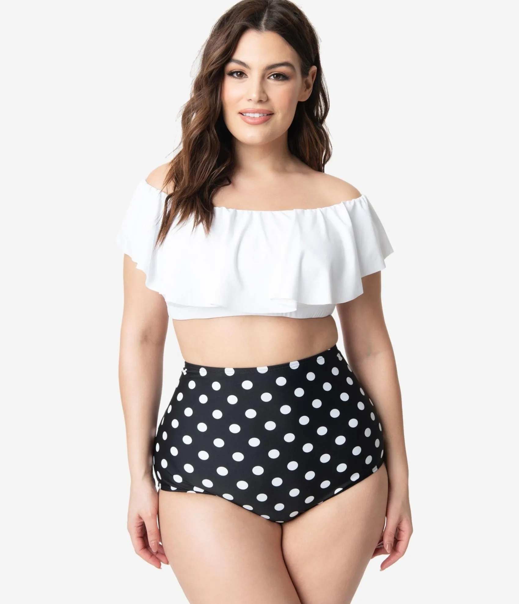Unique Vintage Plus Size White Ruffled Ramona Swim Top