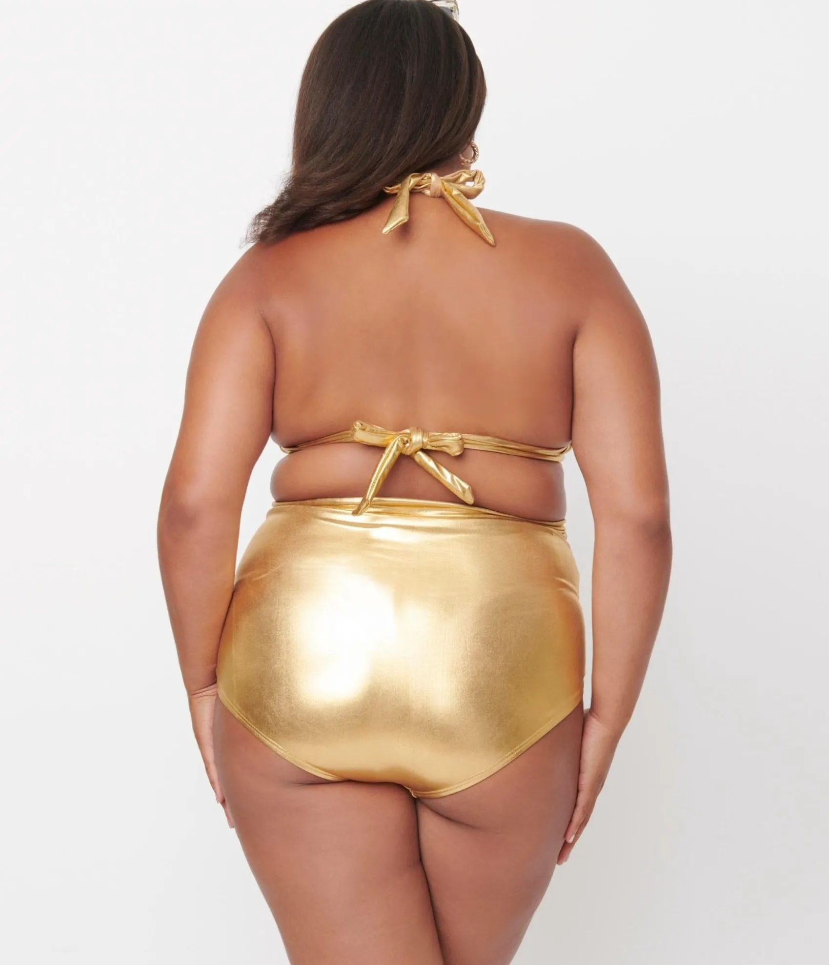 Unique Vintage Plus Size Gold Monroe High Waist Swim Bottom