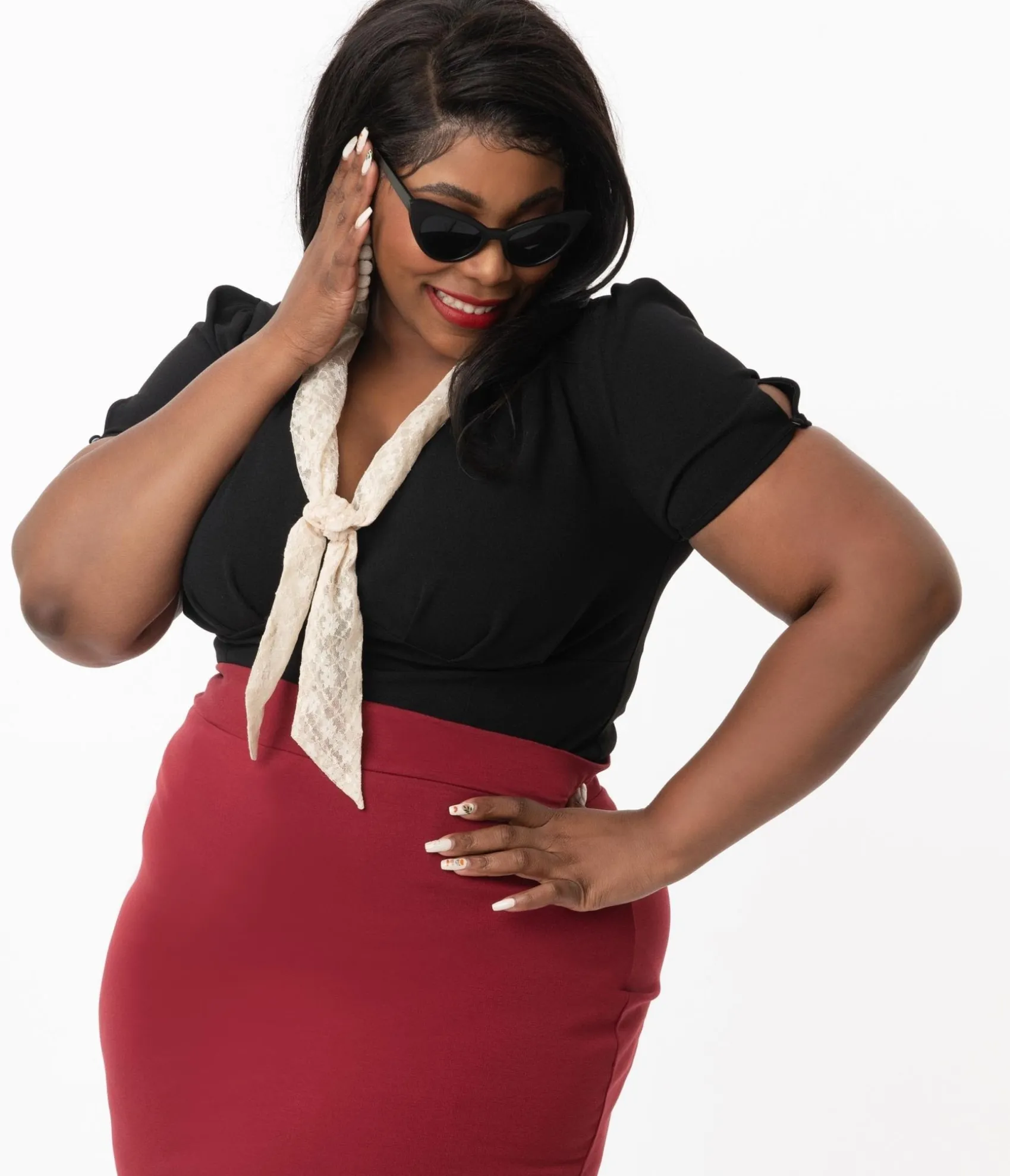 Unique Vintage Plus Size Black Shari Top