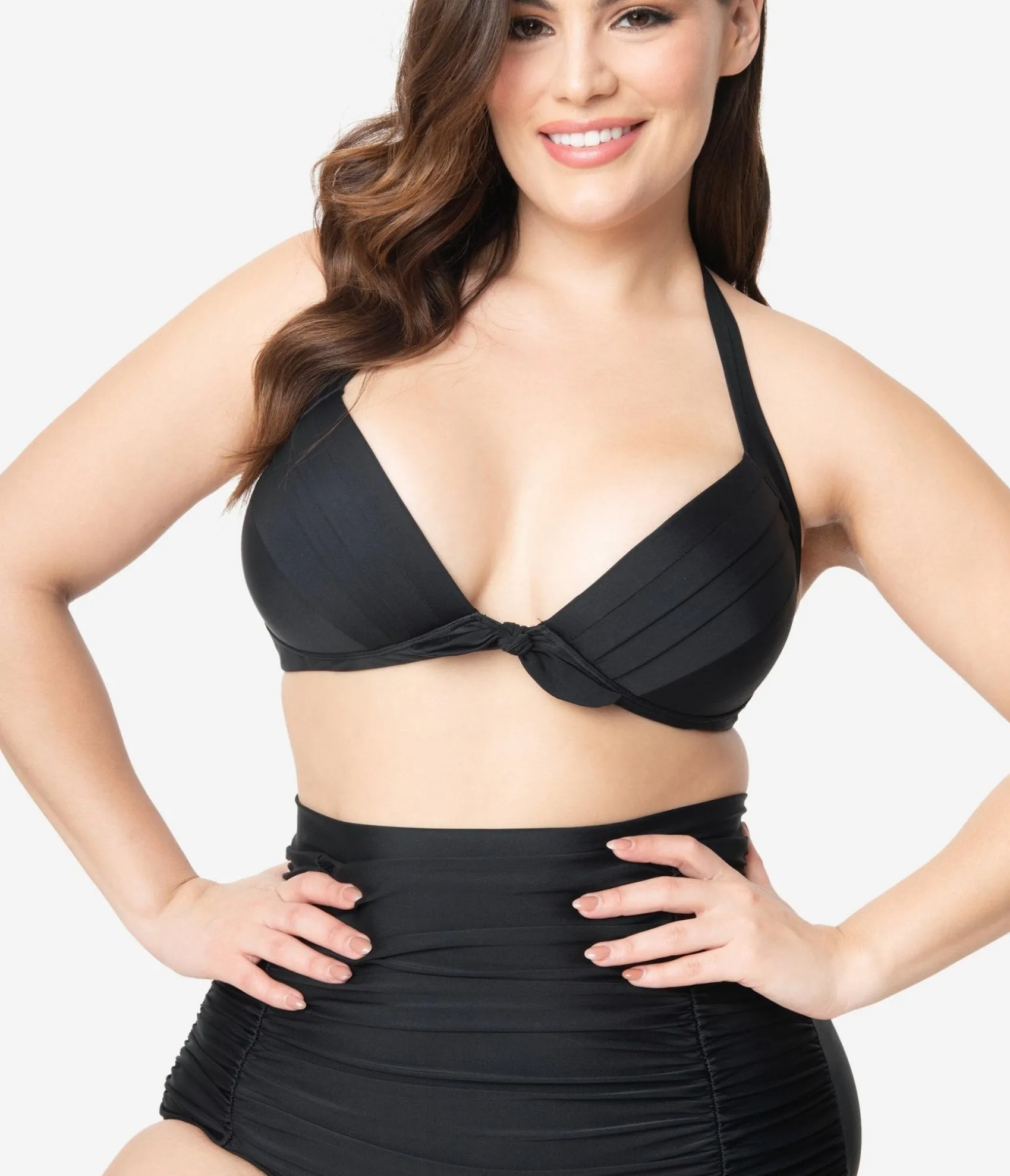 Unique Vintage Plus Size All Black Monroe Bikini Top