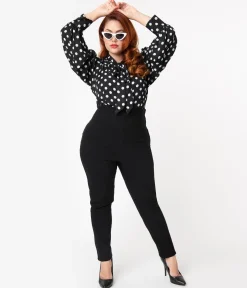Unique Vintage Plus Size 1950s Black High Waist Rizzo Cigarette Pants