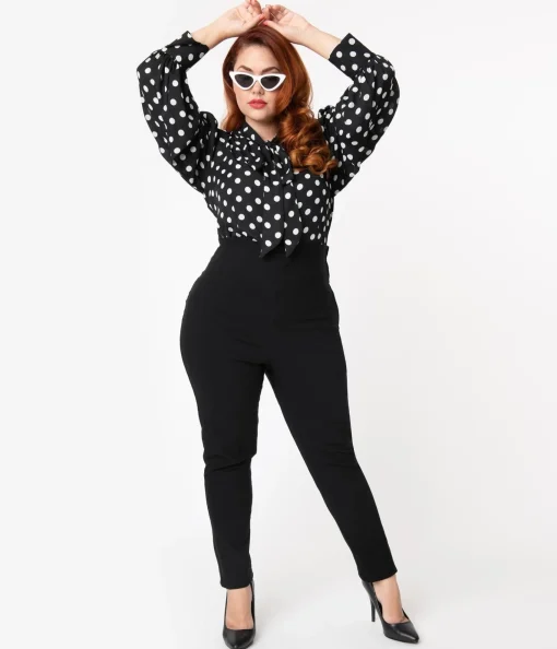 Unique Vintage Plus Size 1950s Black High Waist Rizzo Cigarette Pants