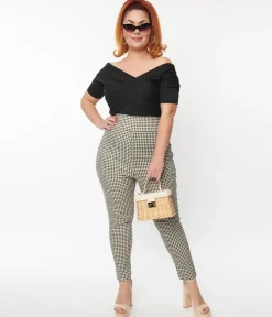 Unique Vintage Plus Size Ivory & Black Gingham Rizzo Cigarette Pants
