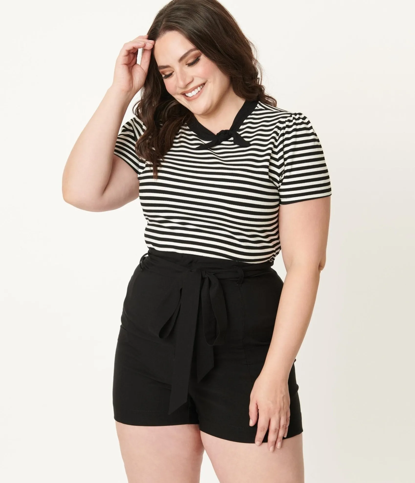 Unique Vintage Plus Size Black High Waist Tied & True Shorts