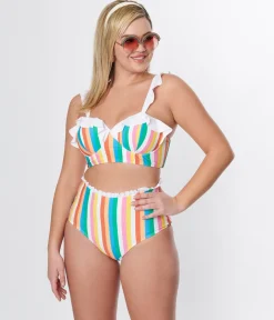 Unique Vintage Rainbow Striped Southampton Swim Top