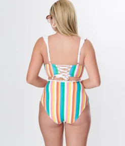 Unique Vintage Rainbow Striped Southampton Swim Top