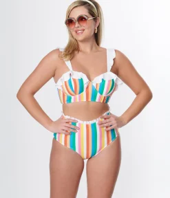 Unique Vintage Rainbow Striped Southampton Swim Top