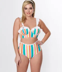 Unique Vintage Rainbow Striped Southampton Swim Top