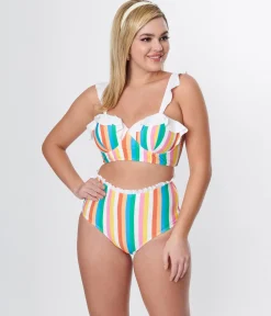 Unique Vintage Rainbow Striped Southampton Swim Top