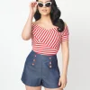 Unique Vintage Red & White Striped Off Shoulder Daydreamer Bodysuit