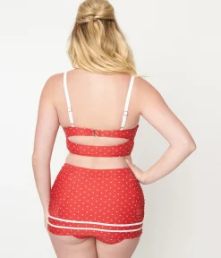 Unique Vintage Red & White Pin Dot Sailor Swim Bottom