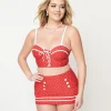Unique Vintage Red Pin Dot Lace Up Swim Top