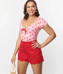 Unique Vintage Red Scallop Shorts