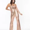 Unique Vintage Rose Gold Sequin Flare Jumpsuit