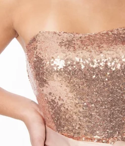 Unique Vintage Rose Gold Sequin Flare Jumpsuit