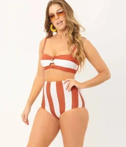 Unique Vintage Rust & White Stripe Louise Swim Bottom