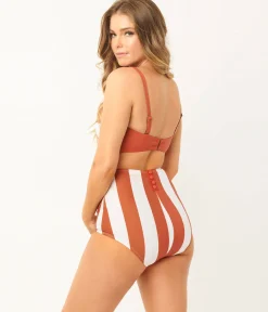 Unique Vintage Rust & White Stripe Louise Swim Bottom