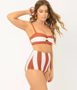 Unique Vintage Rust & White Stripe Louise Swim Bottom