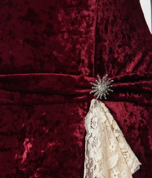 Unique Vintage 1920s Burgundy Crushed Velvet & Ivory Lace Flapper Dress