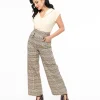 Unique Vintage 1940s Beige Plaid High Waist Sailor Ginger Pants