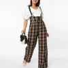Unique Vintage 1930s Black & Auburn Plaid Thelma Suspender Pants