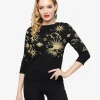 Unique Vintage 1950s Black & Gold Celestial Minou Sweater