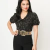 Unique Vintage 1930s Black & Gold Stars Oversized Collar Blouse
