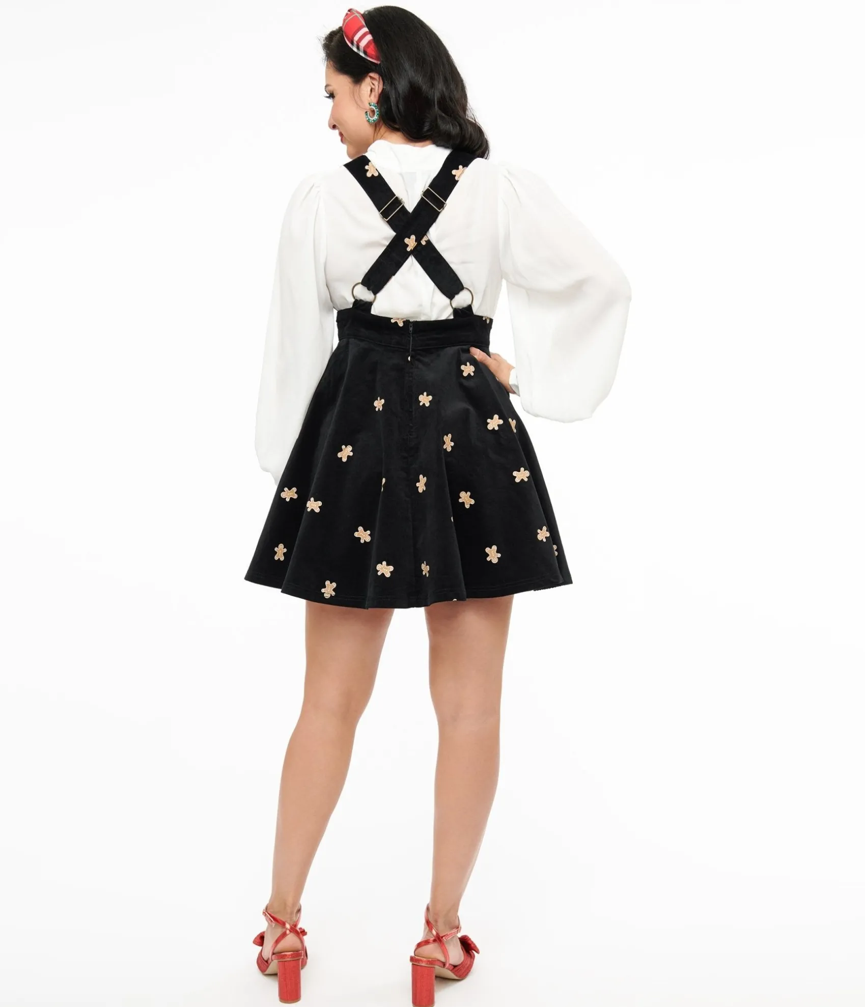 Unique Vintage 1950s Black & Gingerbread Brionne Pinafore Skirt