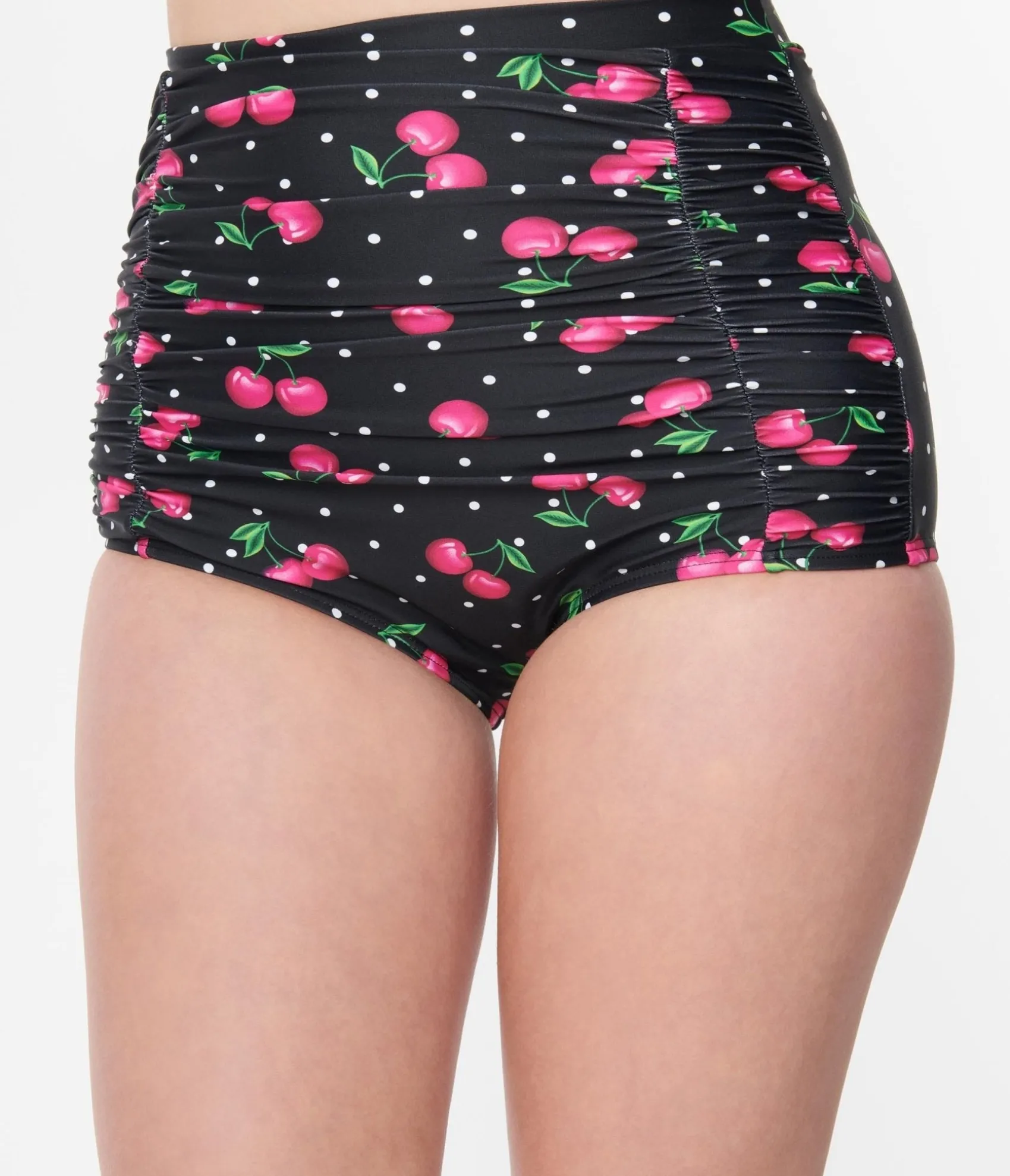 Unique Vintage 1950s Black & Hot Pink Cherry Pin Dot Monroe Swim Bottom