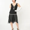 Unique Vintage 1920s Black & Pearl Beaded Petal Flapper Dress
