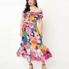 Unique Vintage 1970s Black & Rainbow Floral Midi Skirt