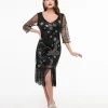 Unique Vintage 1920s Black & Silver Moon & Stars Sequin Margaux Flapper Dress