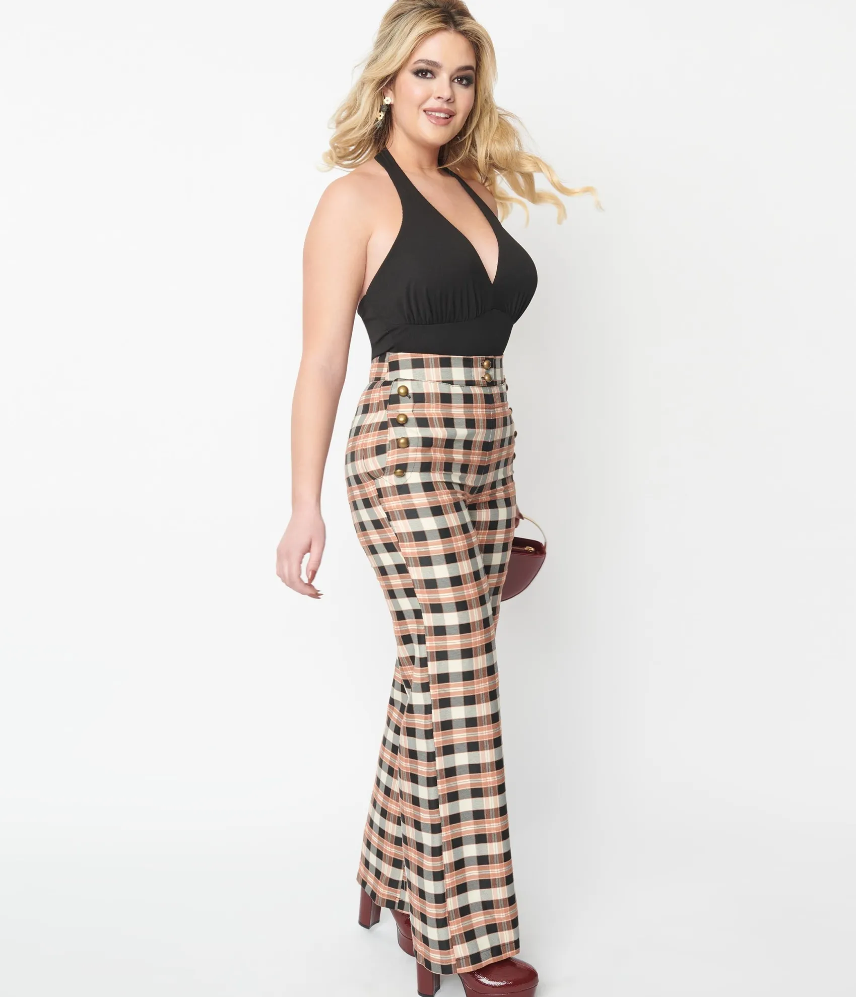 Unique Vintage 1940s Black & Tan Plaid Sailor Pants