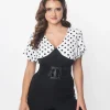 Unique Vintage 1930s Black & White Dot Flutter Sleeve Blouse