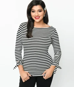 Unique Vintage 1950s Black & White Stripe Gracie Top