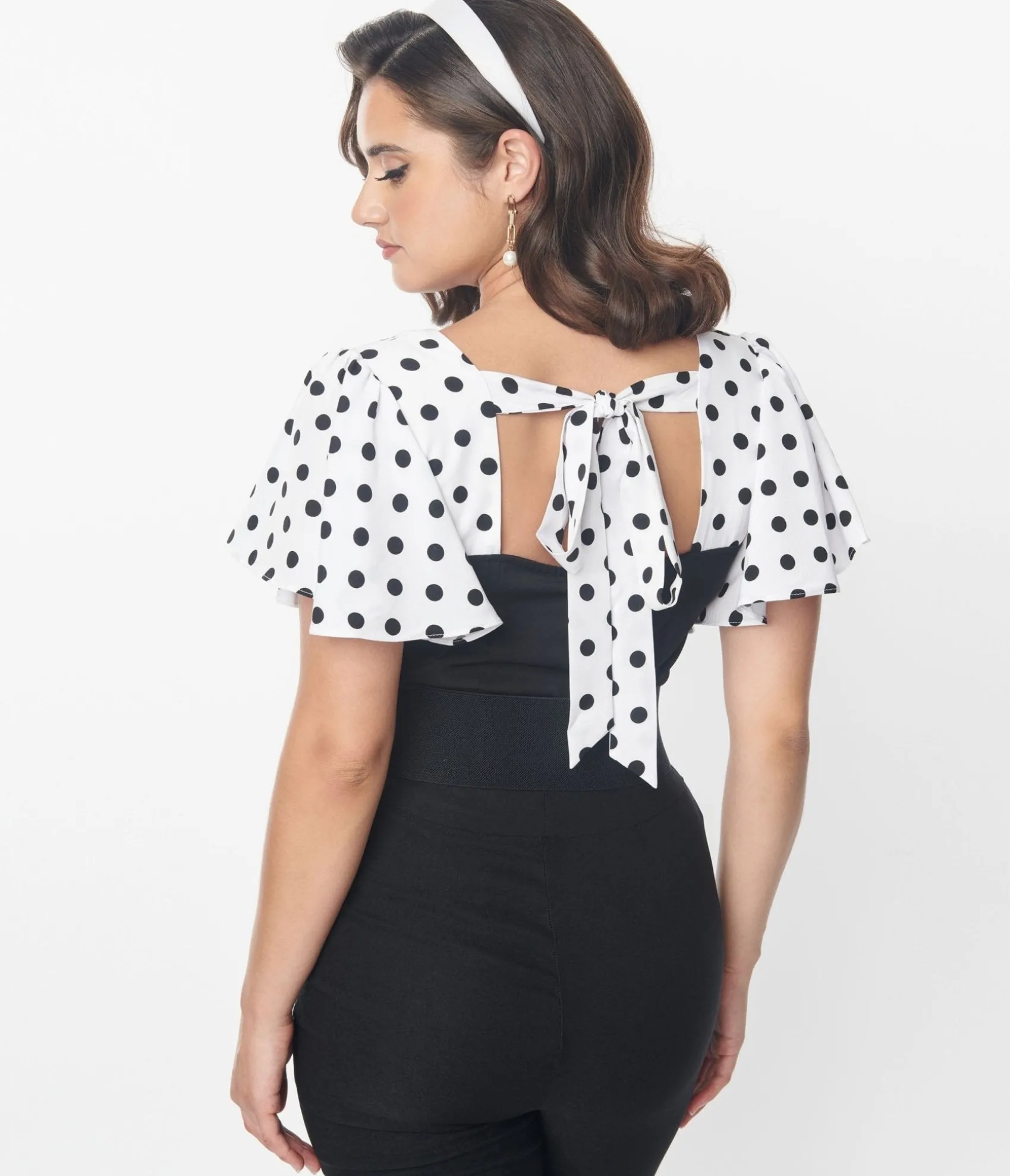 Unique Vintage 1930s Black & White Dot Flutter Sleeve Blouse