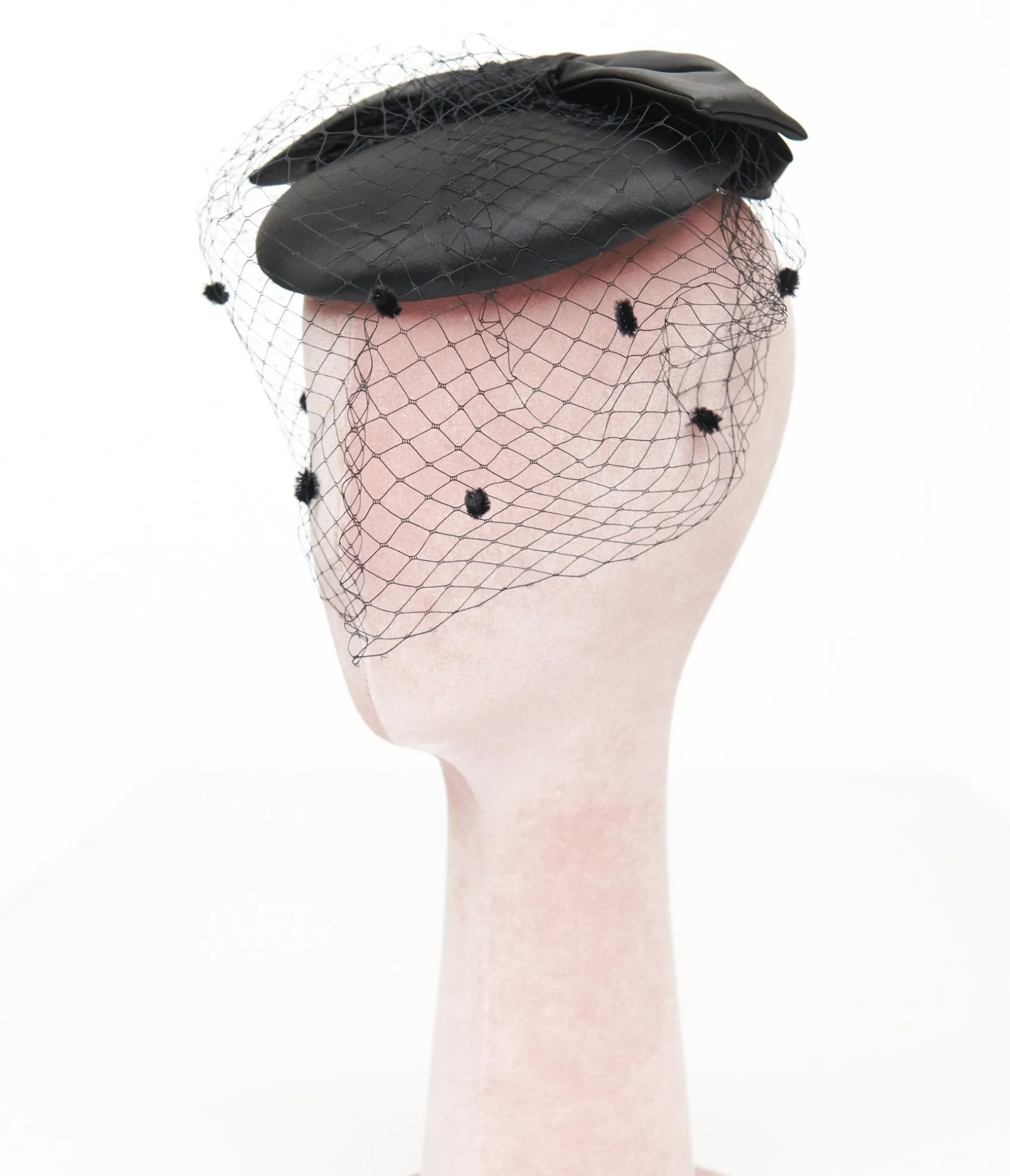 Unique Vintage 1950s Black Bow Pillbox Fascinator Hat